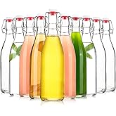 KITGLASCUP Clear Glass Bottle with Swinging Top for Airtight Lids, 16oz 10 Pack Beer Bottles with Flip Caps, Home Brewing and