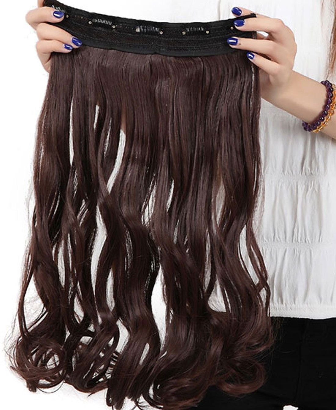 Real Fashion 17-26 inches Straight Curly Clip in Hair Extensions 3/4 Full Head Instant One Piece Full Head Hairpiece 17"-Curly, Medium brown