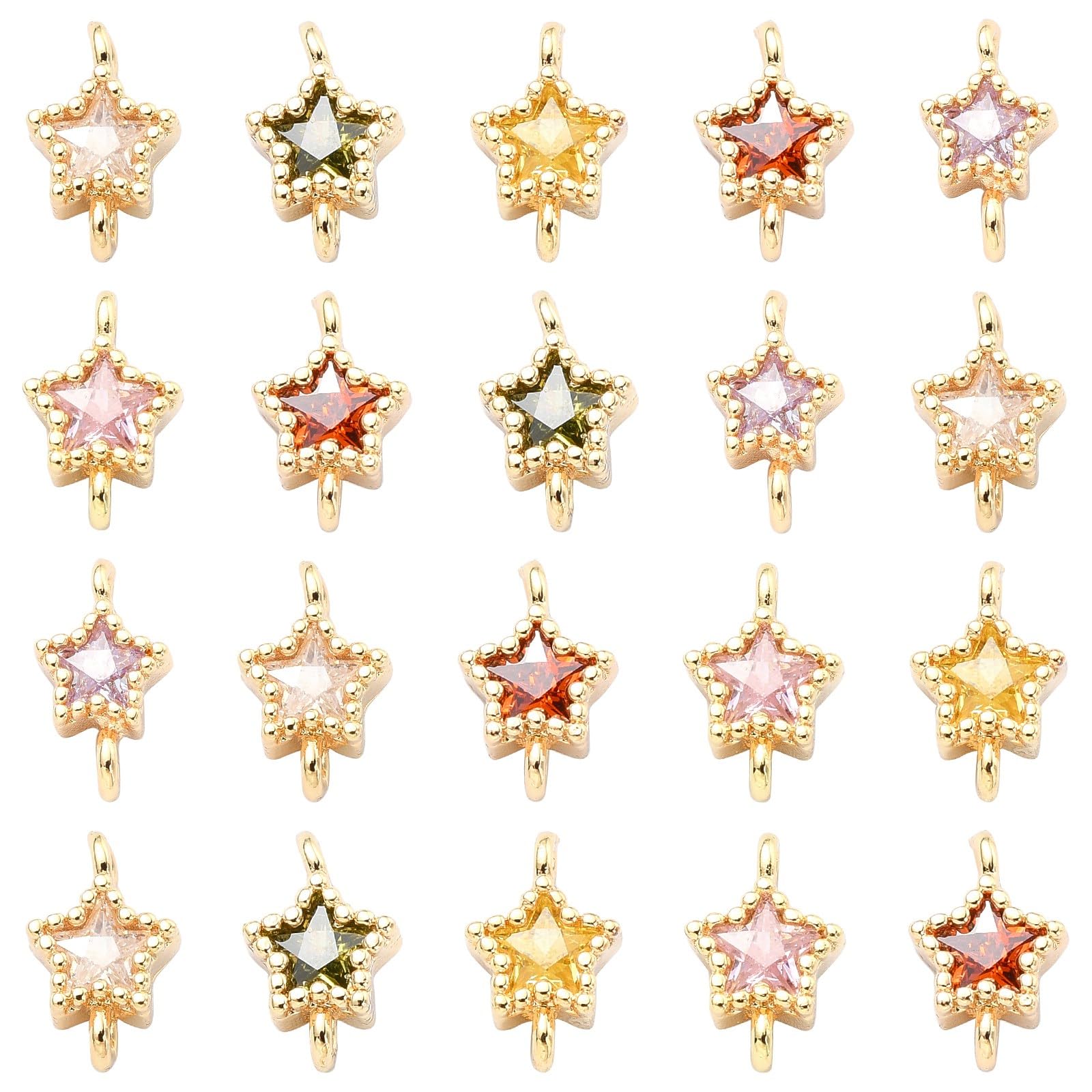 Stiesy 20Pcs Star Connector Charms Colourful Pave Cubic Zirconia Star Links Charm Golden Pentagram Charms Bulk for Jewelry Making Bracelets Necklaces DIY
