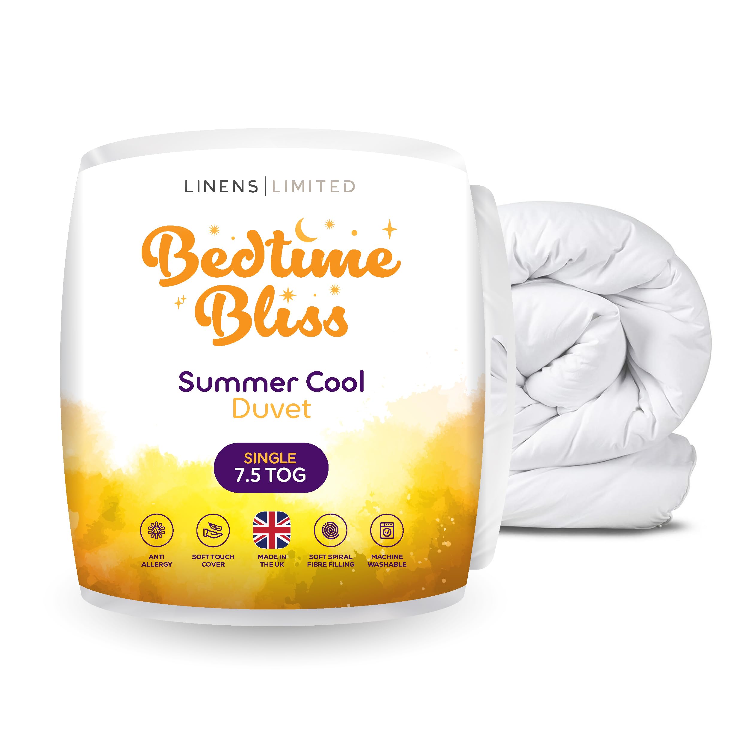 Linens Limited - Single Duvet 7.5 Tog, Made in the UK, Bedtime Bliss, Summer Cool Quilt, Soft and Comfy, Hollowfibre, Machine Washable (White)
