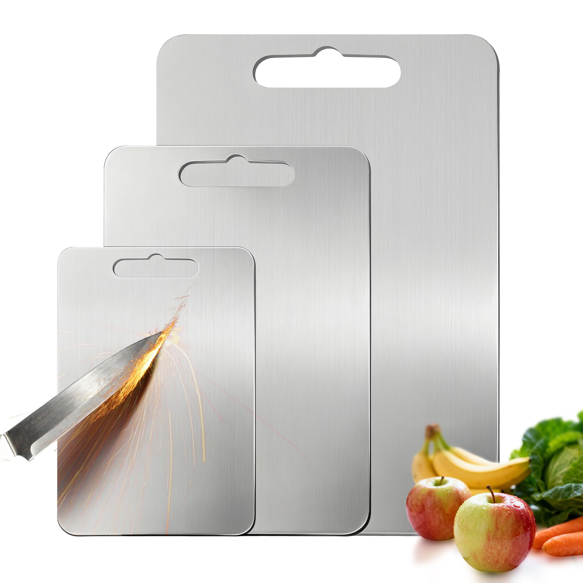 Photo 1 of 100% Titanium Cutting Board for Kitchen - Dishwasher Safe Chopping Boards with Handle, Reversible Charcuterie Board for Home Counter Outdoor Camping Housewarming Gifts for Women (3 PCS)