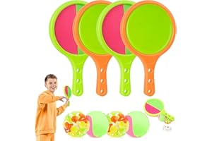 HUACHUANG Toss Catch Ball Toys Set: Outdoor Games for Kids with 4 Paddles 4 Balls Outside Toys Beach Backyard Games Activities for Ages 3-12 (2Pack Orange)