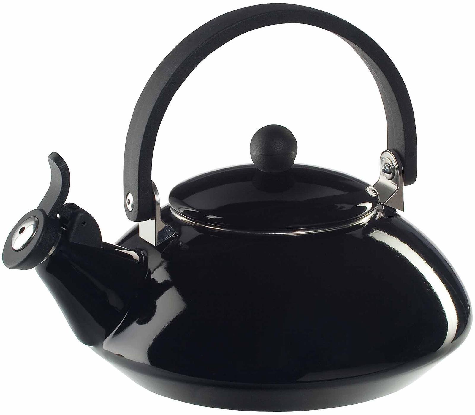 Le Creuset Zen Stove-Top Kettle with Whistle, Suitable for All Hob Types Including Induction, Enamelled Steel, Capacity: 1.5 L, Shiny Black, 92009600140000