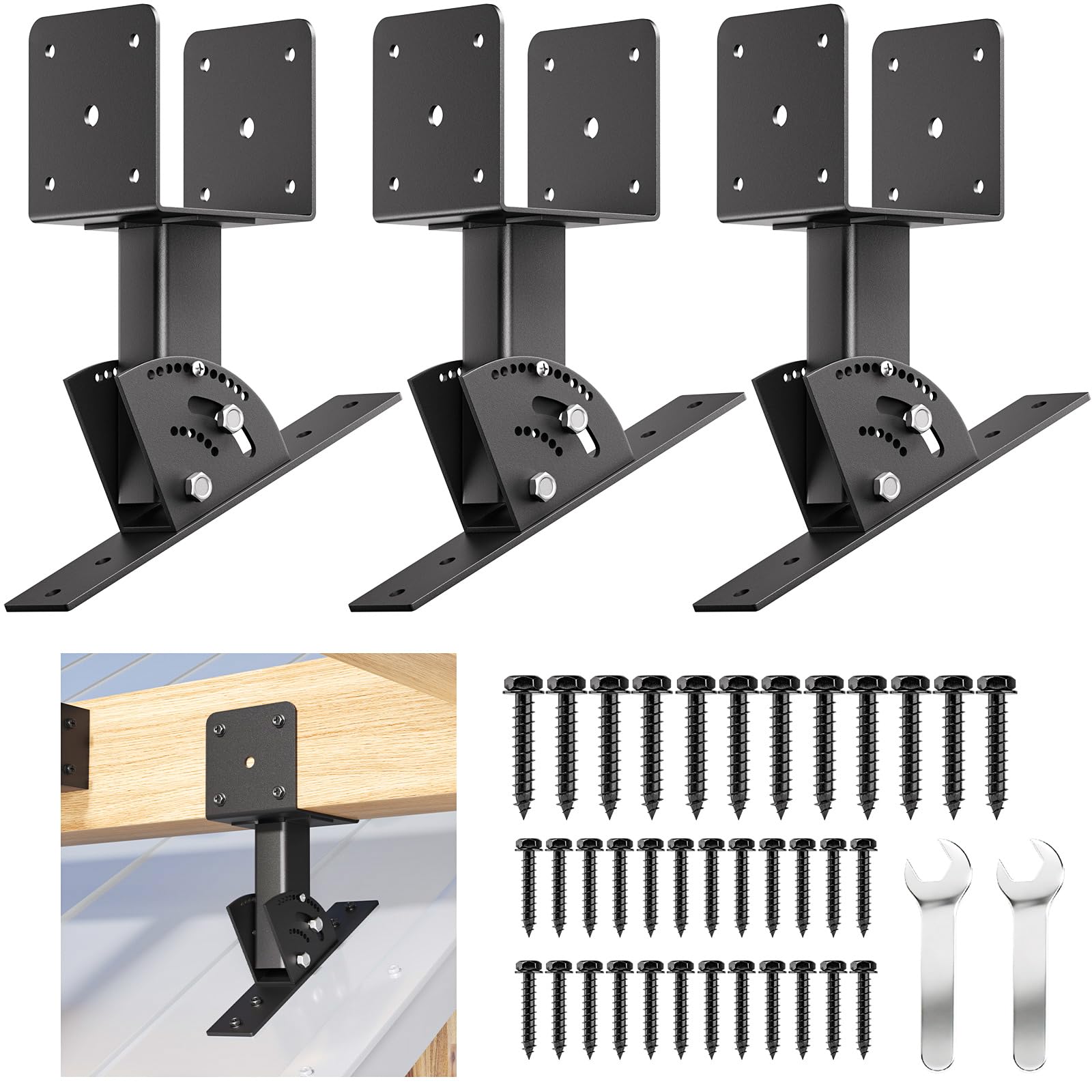 Photo 1 of Nopwer Pergola Roof Rise Bracket-Kit - Upgrade Adjustable Angle Mount Pergola Beam Brackets Support for 4x4/4x6 Lumber 3Pcs