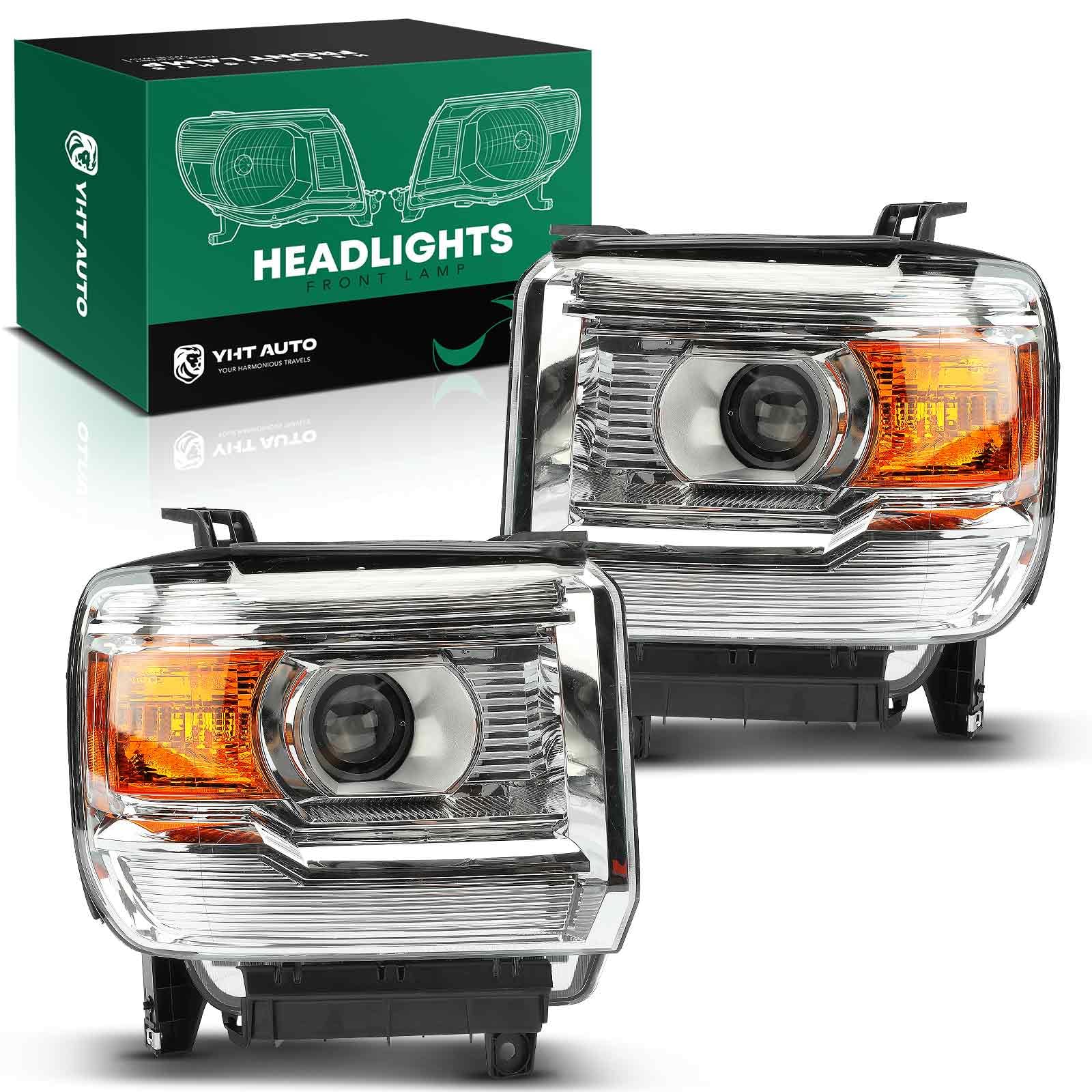 thumbnail interactive-video image 1 of AFR Chrome Projector Headlights For GMC Sierra 1500 2014-2018 & 2500/3500HD 2015-2019 1 of 2