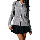 MakeMeChic Women's Button Down Lightweight Cardigan Ribbed Knit Long Sleeve Crew Neck Sweater