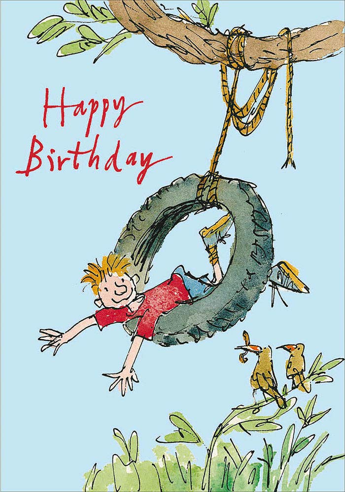 Greeting Card (WDM1478) Boy's Birthday - Quentin Blake - Boy in a Tyre Swing