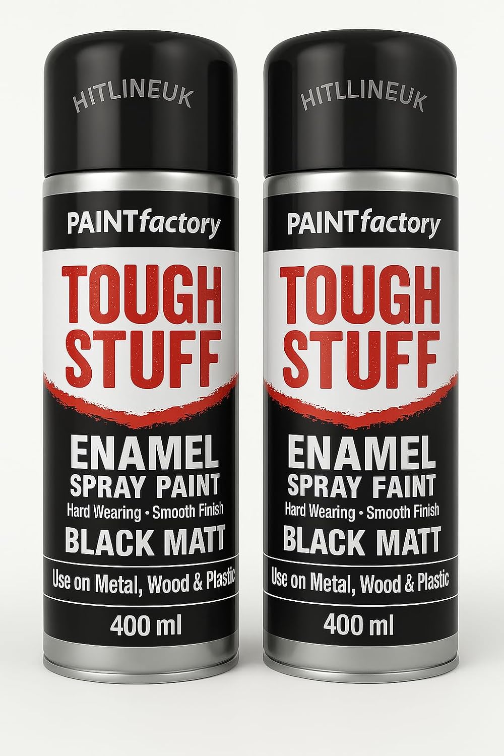 HitlineUK Matt Black Spray Paint 2x400ml Multi-Surface Aerosol Wood Metal