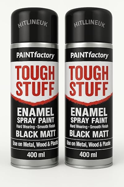 HitlineUK Matt Black Spray Paint 2x400ml Multi-Surface Aerosol Wood Metal