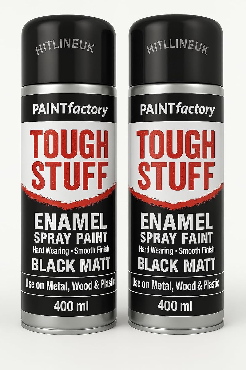 HitlineUK Matt Black Spray Paint 2x400ml Multi-Surface Aerosol Wood Metal