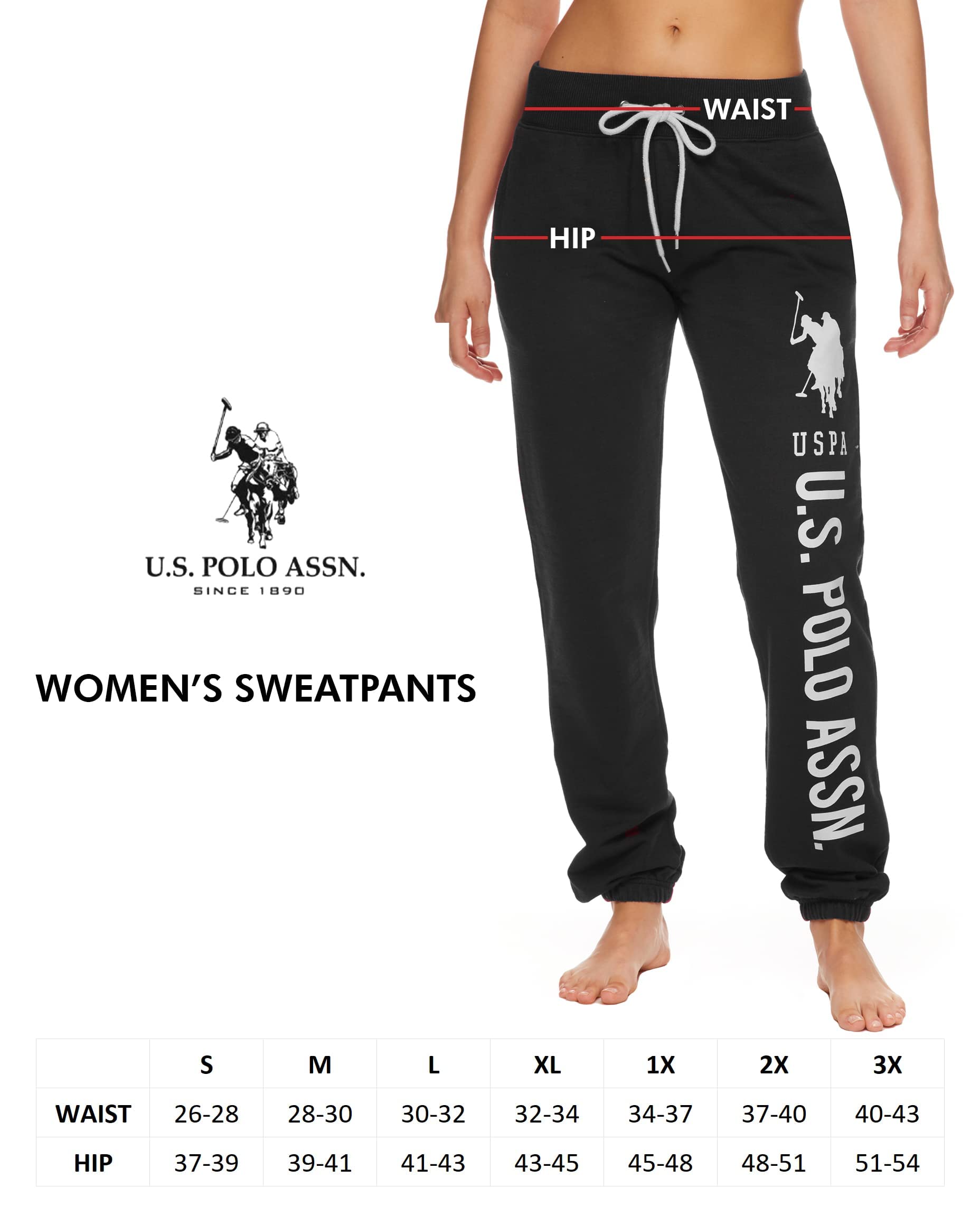 U.S. Polo Assn. Womens Sweatpants - Women Joggers Sweats with Logo Print - French Terry Poly-Cotton Pluz Size (Charcoal Heather with White Print, 2X)