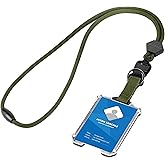 Techion Badge Holder, Hard Plastic ID Badge Holder with Heavy Duty Breakaway Lanyard, Detachable Buckle, Holds up to 5 Cards and Adjustable for Office, School - Vertical Army Green