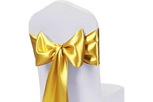 WENSINL Pack of 50 Wedding Satin Chair Sashes Gold Bows 7x108inch Ribbon Fabric Bands for Banquet Party Hotel Restaurant Ceremony Event Chairs Knots Ties Decorations - Gold, 50PCS