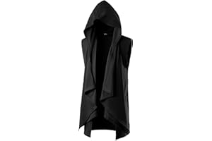 GIVON Mens Sleeveless Ruffle Shawl Collar Cardigan Lightweight Long Hooded Vest Sweater