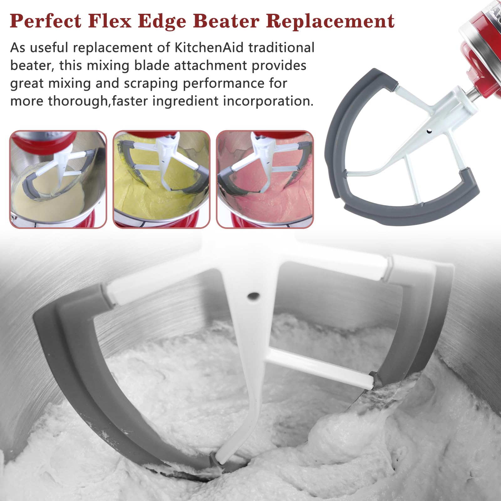 Flex Edge Beater for KitchenAid Mixer 6 Quart Bowl-Lift Stand Mixer with Silicone Edges For 6 QT Bowl-Lift Stand Mixer Accessories and Attachments