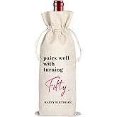 Maydvdv 50th Birthday Wine Bag Gift | 50 Years Old Gift Idea Wine Bag | Personalized birthday wine Bag | Fifty Birthday Gift for Women | 50th Birthday Party Favors 11WB46 (50th Birthday-Pink)