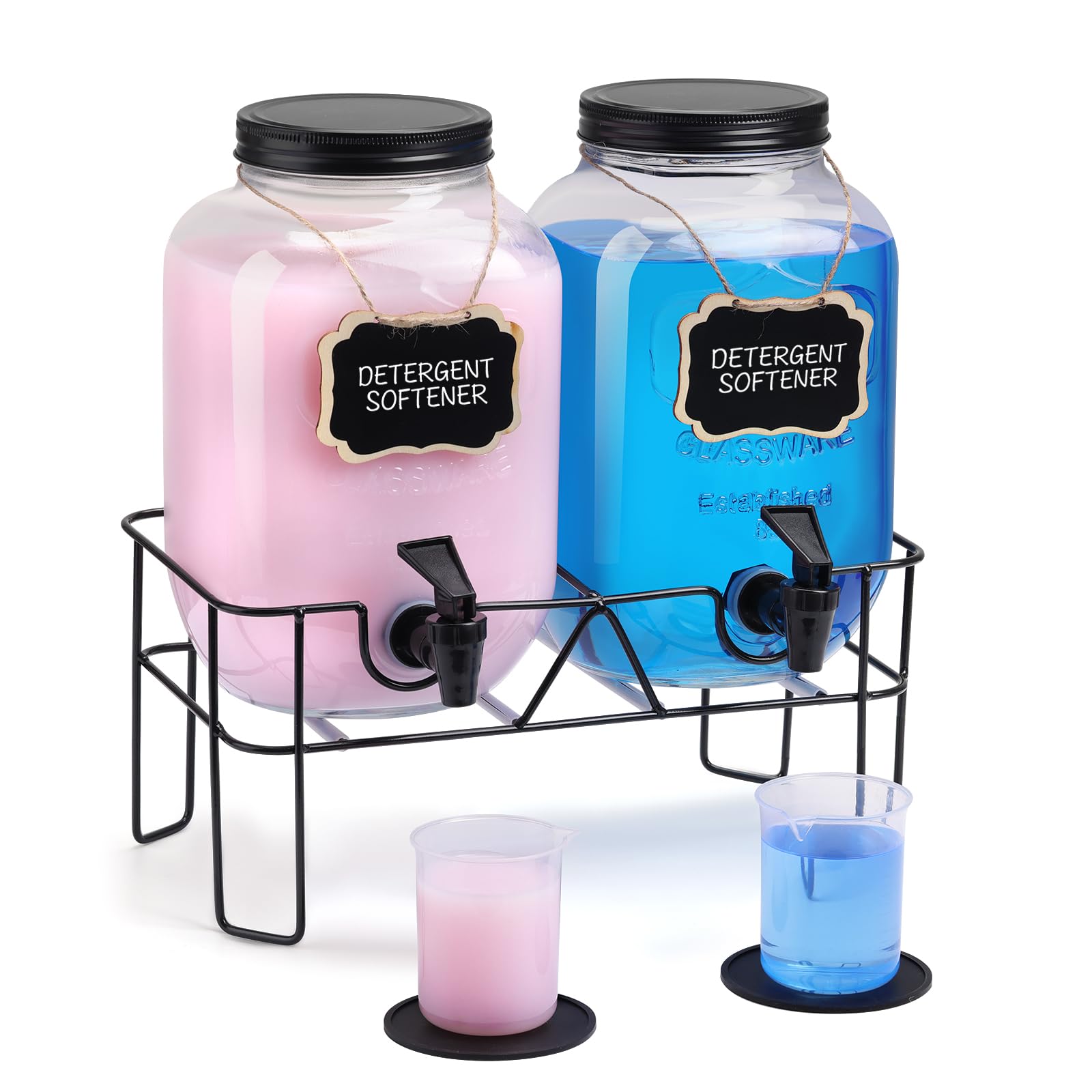 Photo 1 of 2 Sets 1 Gallon Glass Laundry Detergent Dispenser with Stand, Measuring Cup, Soap Dispenser for Laundry Room, Liquid Laundry Detergent for Liquid Detergent, Fabric Softener