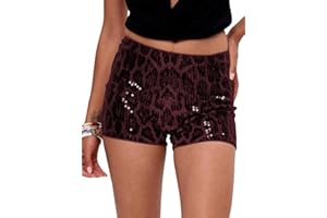 IYOWEL Womens Leopard Print Shorts Sequin Cheetah Micro Mini Short Elastic Waist Sexy Rave Bottoms Y2K Party Club Outfits