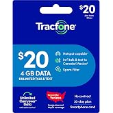 Tracfone $20 Prepaid 30-Day Smartphone Plan: Unlimited Talk/Text + 4GB High-Speed Data [Physical Card]