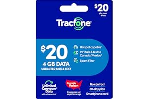 Tracfone $20 Prepaid 30-Day Smartphone Plan: Unlimited Talk/Text + 4GB High-Speed Data [Physical Card]