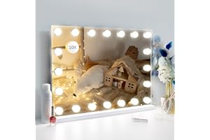LilyHome Vanity Mirror Makeup Mirror with Lights, 10X Magnification, Hollywood Lighted Vanity Mirror with 20 Dimmable LED Bulbs,3 Color Modes,Touch Control for Bedroom,Tabletop or Wall-Mounted