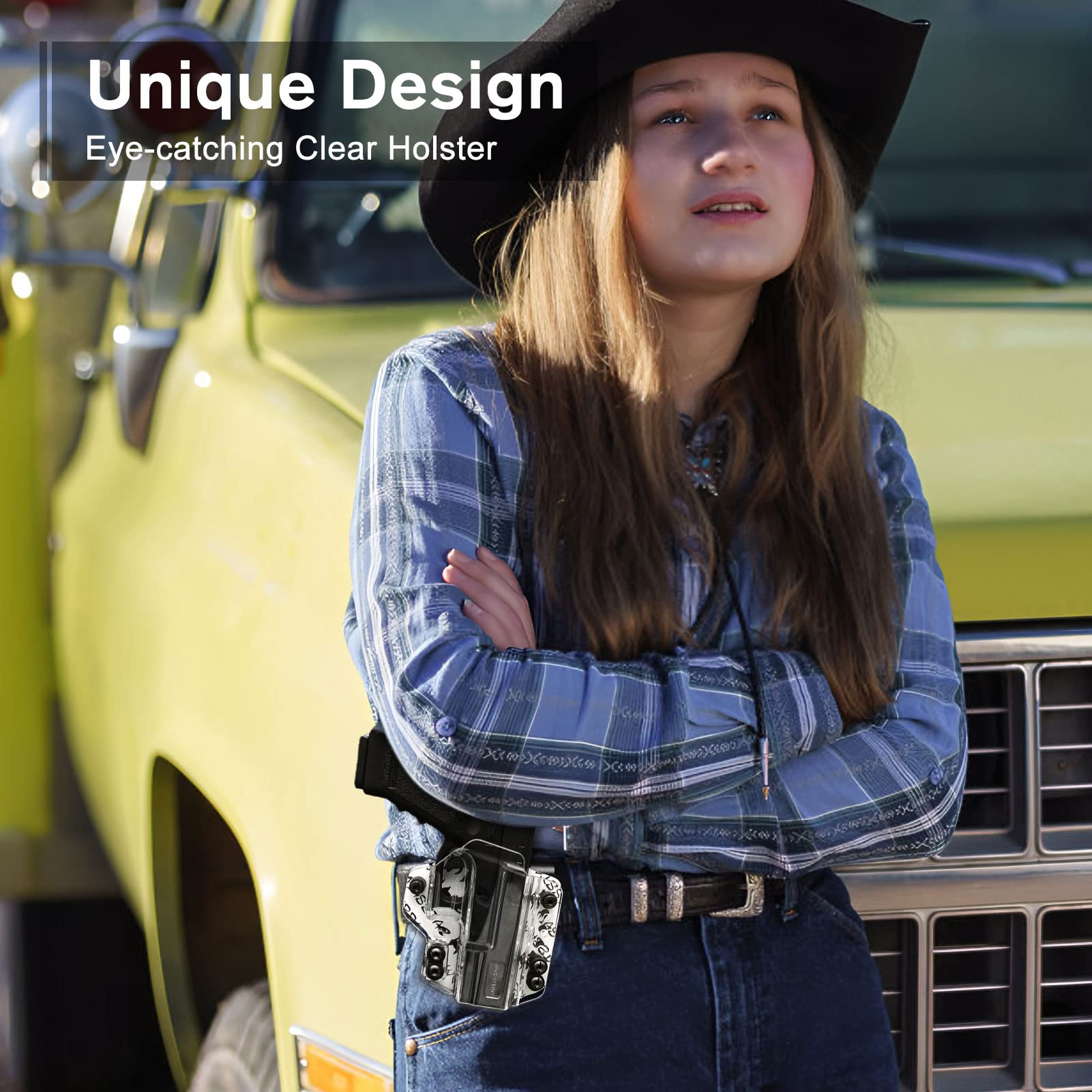 IWB/OWB Convertible Holster for Glock 19 Glock 17, Clear & Kydex Holster Fit: G17/G19/G22/G23/G31/G32/G45