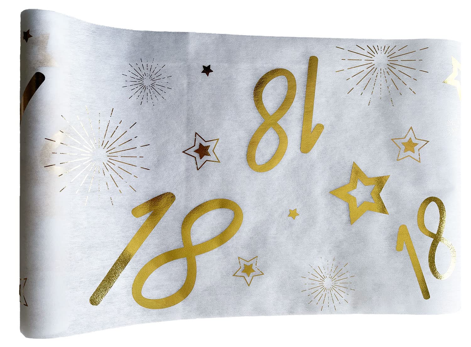 Tralala Fêtes© – Table Runner For 18th Birthday Party – Gold, Non Woven Ribbon for Middle of the Table – Chic Decoration for White and Gold Birthday Party – Shiny Roll 31.5 x 500 cm (18 years)