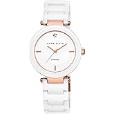 Anne Klein Women's Black Ceramic Bracelet Watch with Diamond Accent