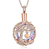 QGJNSGC Cremation Jewelry Tree of Life Urn Necklace for Ashes Stainless Steel Ashes Pendant Circle Crystal for Women Men Keepsake Memorial for Jewelry Gifts