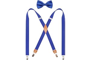 Timiot Mens Suspender and Bowtie Set X Back Heavy Duty Adjustable Elastic Clips