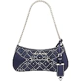 True Religion Shoulder Bag, Studded Chain Purse with Monogram Stitching, Contrast Trim and Mixed Metal Hardware, Dark Denim