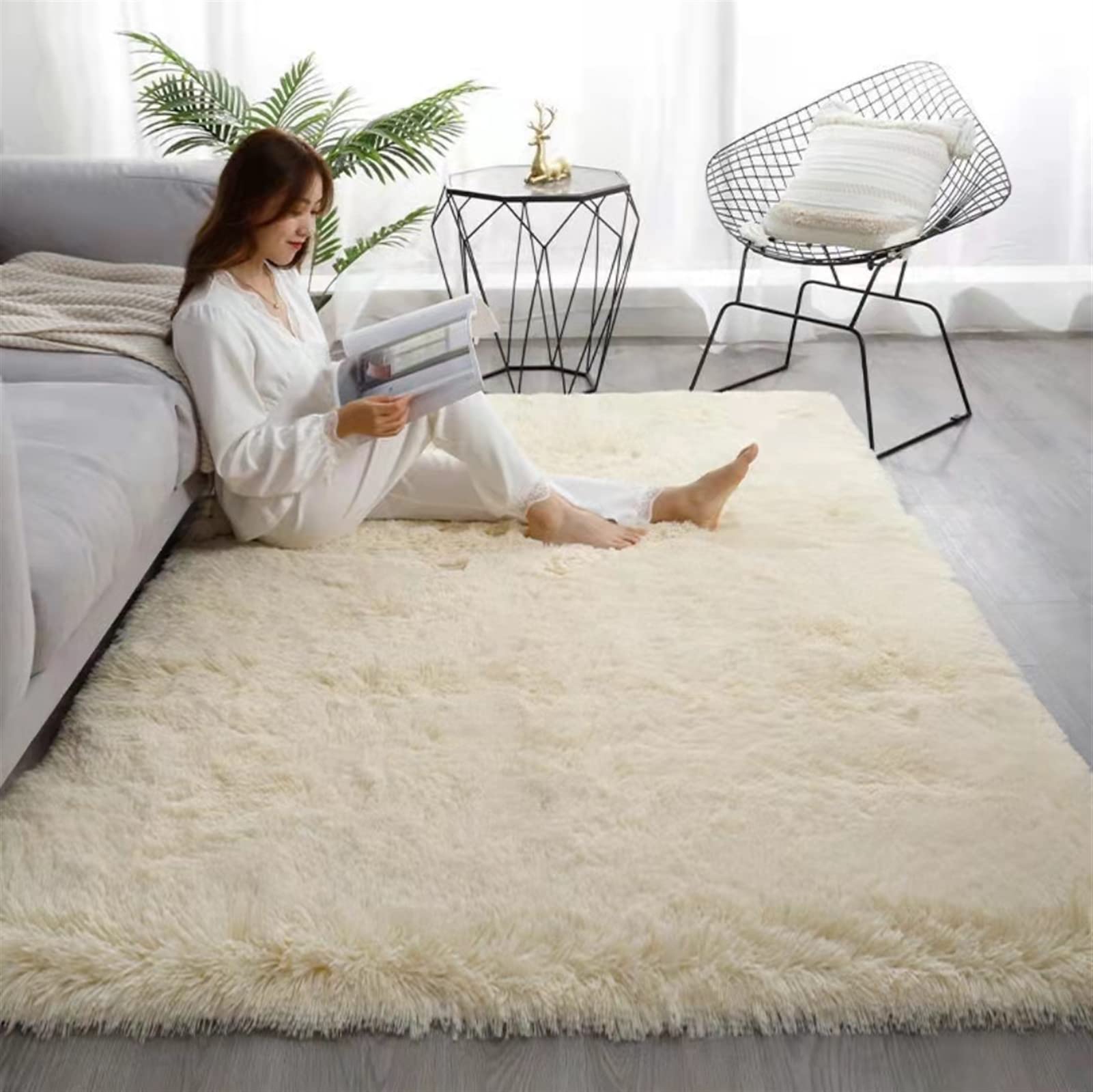 Heavyoff Fluffy Shaggy Area Rugs for Bedroom, Soft Non-Slip Plush Carpet Feet Floor Mats Rectangular Cozy Rug for Nursery Room Living Room Beige, 50x120cm — image 1