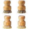 Dish Scrub Brush Dish Scrubber, 4 Packs Natural Bamboo Dish Brush Full Circle Palm Scrub Brush for Cleaning Pots Pans Vegetab