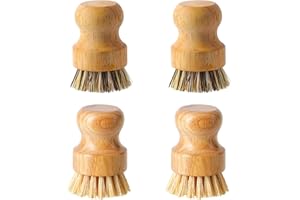 Dish Scrub Brush Dish Scrubber, 4 Packs Natural Bamboo Dish Brush Full Circle Palm Scrub Brush for Cleaning Pots Pans Vegetab