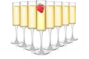 Elsjoy Set of 8 Acrylic Champagne Flutes, 6 Oz Unbreakable Clear Goblet Glasses Reusable Champagne Toasting Cups, Shatterproo