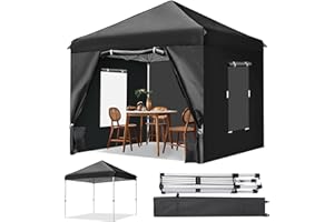 Titwest Canopy 10x10 Pop Up Commercial Canopy Tent with 4 Sidewalls and Window, Ez Up Instant Shade Gazebo for Outdoor Events, Parties and Patio with Wheeled Bag(10x10FT,Black)
