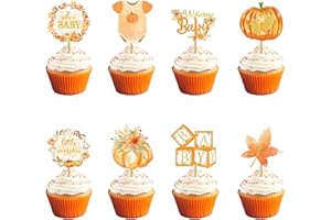 Weecent 48 Pcs Pumpkin Cupcake Toppers, Oh Baby Cupcake Toppers Little Pumpkin Baby Shower Decorations for Thanksgiving Fall Theme Birthday Party Gender Reveal Supplies