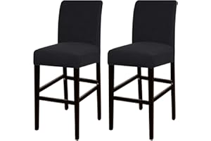 Turquoize Stretch Bar Stool Cover Counter Stool Pub Chair Slipcover for Dining Room Cafe Barstool Slipcover Removable Furniture Chair Seat Cover Jacquard Fabric with Elastic Bottom Set of 2, Black