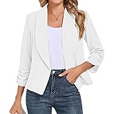 BSYUROS Women's Blazer 3/4 Sleeve Open Front Blazers Slim Fit Casual Work Lightweight Suit Jacket