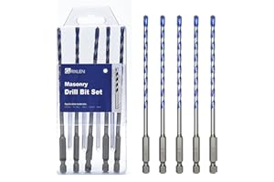 GRIXLEN 5 Pack 3/16 inch Concrete Drill Bit Set,Masonry Drill Bit Set with Hex Shank,Carbide Tip Drill Bits for Concrete, Tile,Brick, Plastic, Cement (3/16"（5 Pcs）)