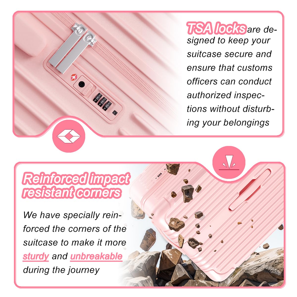 Krute Carry on Luggage 20 Inch USB Suitcases with Spinner Double Wheels Cup Holder PC+ABS Hardside Luggage with TSA Lock (Pink)