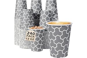 Huifany Coffee Cups 12 oz Paper Cups 240 Count, Disposable Coffee Cups, Hot/Cold Beverage Drinking Cups for Water, Coffee, Tea, Juice