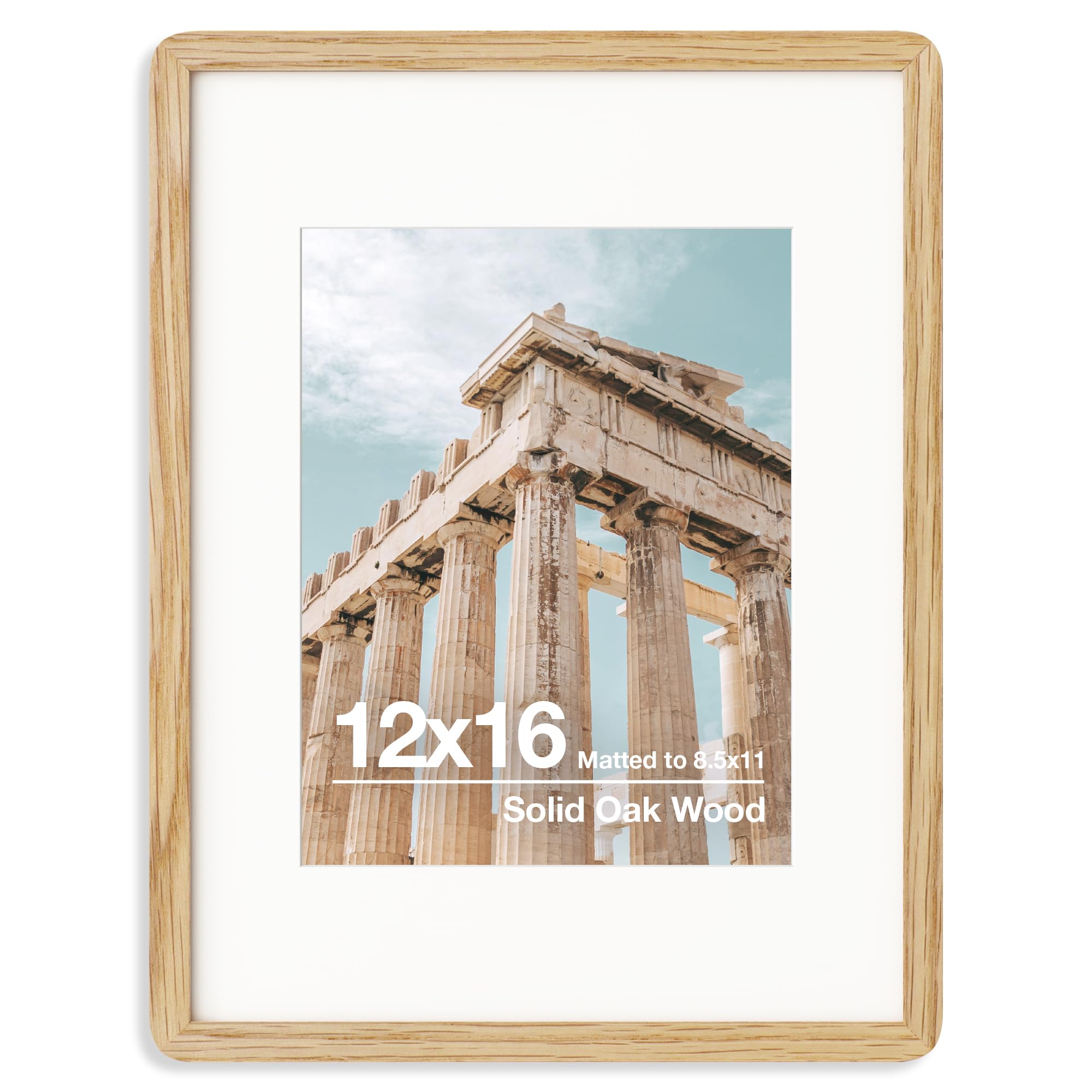 Photo 1 of FLYJOE 12x16 Picture Frame | Solid Oak Wood 12x16 Poster Frame | 12x16 Photo Frame With Mat For 8.5x11 | Tempered Glass And Hanging Hardware Included | 16 By 12 Frame Wood (Natural Oak, 1 Pack)