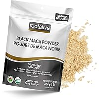 Rootalive Organic Black Maca Powder 454g Gelatinized for High Bio Availability, Easy Digestion and Fast-Absorption, Gluten-Fr