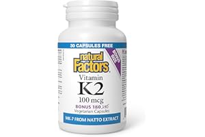 Natural Factors K2 Vitamin Supplement 100 mcg, 180 Vegetarian Capsules, MK-7 from Natto Bean, Highly Bioavailable, Helps Supp