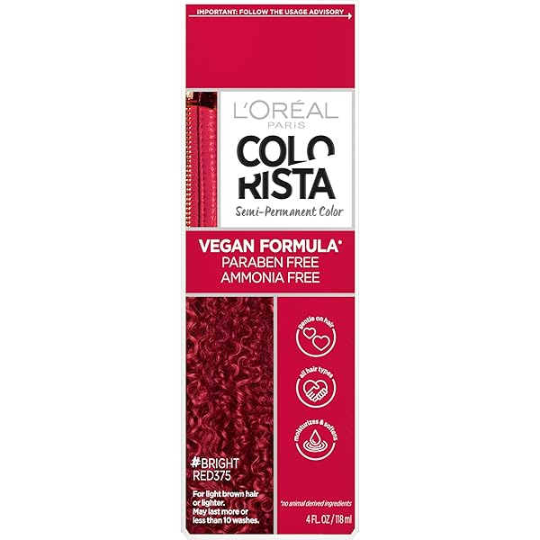 L’OREAL PARIS COLORISTA SEMI PERMANENT HAIR COLOR FOR BLEACHED OR BLONDE HAIR, COLOR DEPOSITING HAIR MASK FORMULA, BRIGHT RED