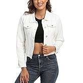 Anienaya Jean Jacket Women’s Frayed Washed Button Up Cropped Denim Jacket w 2 Side Pockets