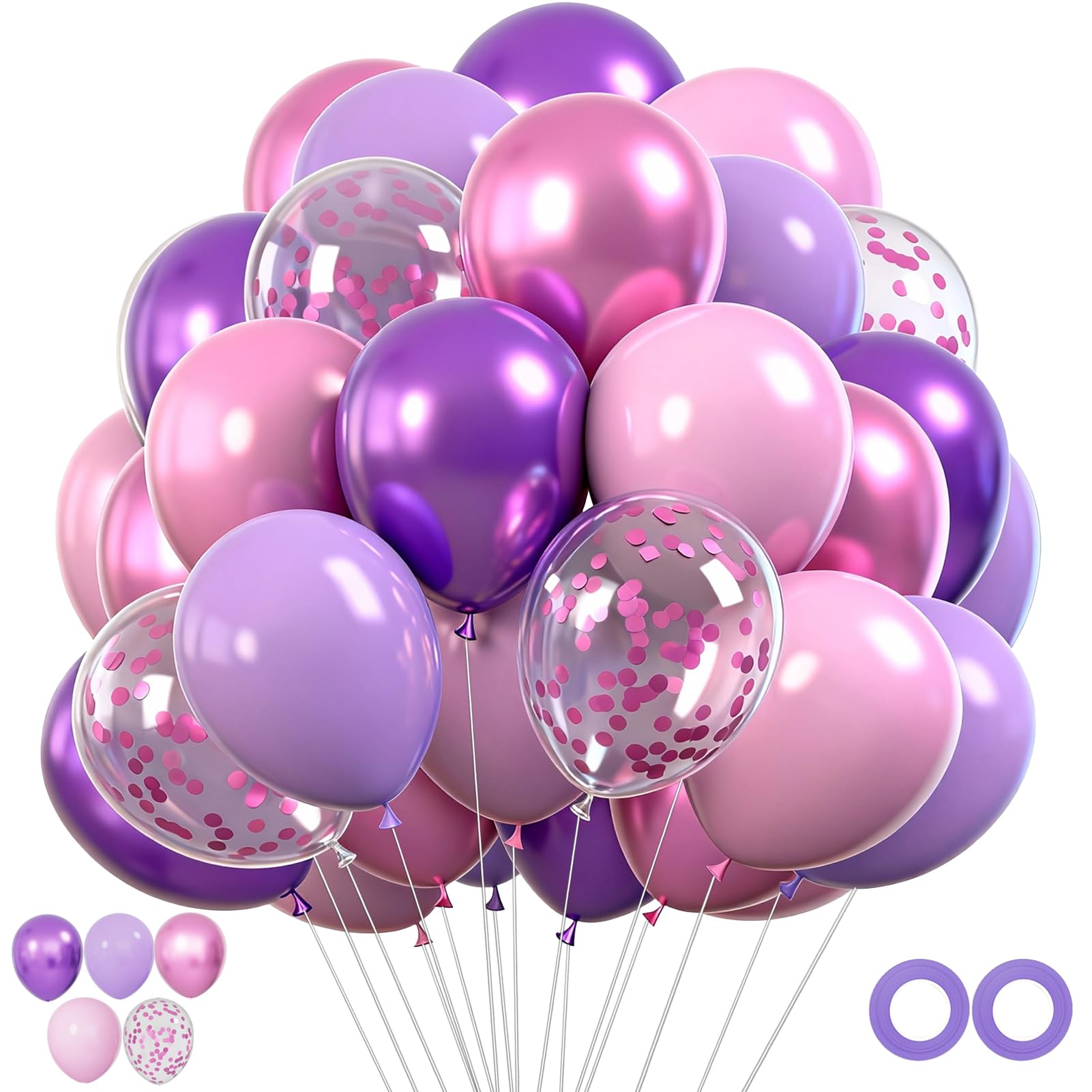 50PCS Metallic Purple Pink Balloon, 12 Inch Purple Pink Latex Balloon, Supplies Perfect for Birthday Party, Friend Get-Together, Park, School, Nostalgic Party Decorations (A-7)