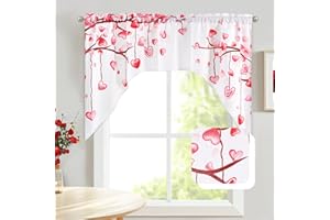 FRAMICS Valentine's Day Swag Curtain Falling Red Pink Love Heart Valance for Windows Valentines Day Heart Valance for Kitchen Rod Pocket Kitchen Valance for Bathroom, 60" W x 36" L, 1 Panel