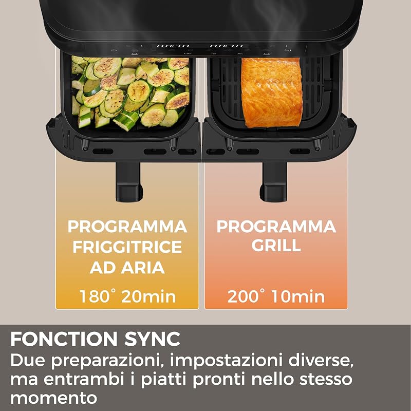 Friggitrice ad Aria Doppio Cassetto | 11L Capacità | 8 Funzioni